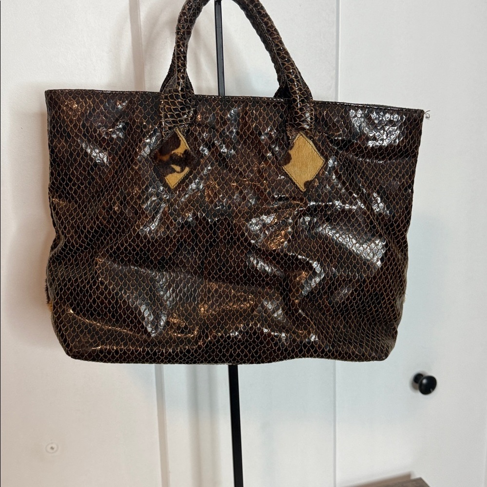 Vintage Leopard Print Leather Tote Bag - Calf Hair - Embossed pattern - brown - Picture 5 of 5